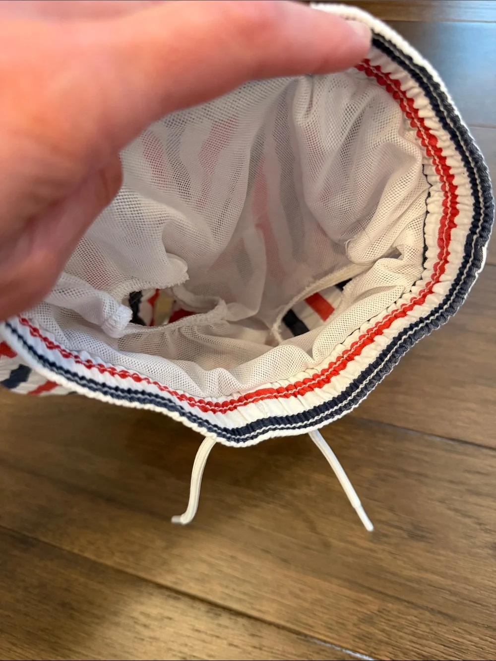 Janie & Jack Red, White & Blue Striped Swim Trunks Size 6-12 Months - C52-022